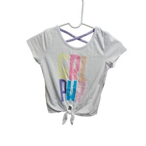 Pro Player Girl Power White Tie Front Top Criss Cross Back‎ Girls 10/12